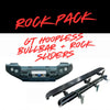 Black gt hoopless bullbar with integrated lights and rock sliders for tough offroad 4wd ute use on toyota 79