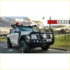 Black rockarmor steel front bumper with integrated round headlights and auxiliary lights for ford ranger ute 4wd offroad