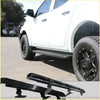 Black textured steel rockarmor side step bars with mounting brackets for mitsubishi triton mq 4wd ute offroad use