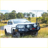 Black rockarmor steel front bumper with circular lights rugged design for toyota hilux ute 4wd offroad use