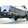 Black metal steel rockslider side step bar mounted under Toyota Landcruiser 76 79 series 4wd ute for offroad use
