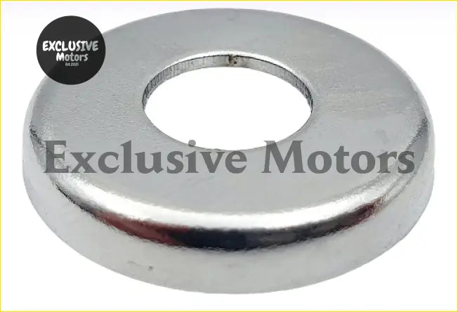 Shiny chrome rocker cover washer with central hole and smooth rounded edges made of polished metal