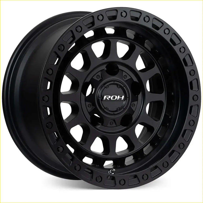 Black matte finish roh alloy assault wheel 17x9 with rugged multi-spoke design and bold cutouts
