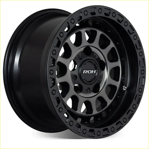 Black roh alloy assault wheel with matte black finish and intricate machine face design 17x9 6x139.7 offset 40