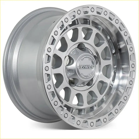 Silver roh alloy assault wheel with machined finish and intricate spoke design 17x9 size and 6x139.7 bolt pattern