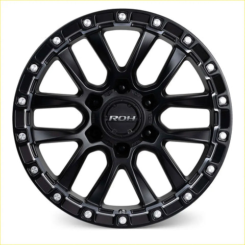 Black roh alloy havoc wheel with matt black finish rugged multi-spoke design and silver lug nuts