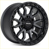 Black matte-finished roh raid multi-spoke alloy wheel with rugged design and textured outer rim in matt gunmetal black lip