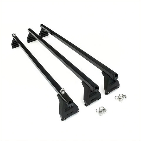 Black roof rack rails with matching mounting brackets and silver hardware for toyota hiace 2005-2019 narrow
