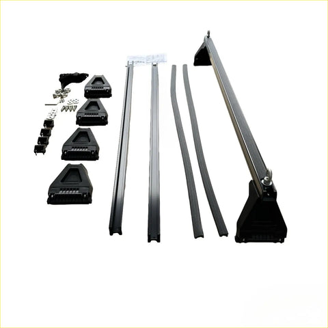 Black heavy duty roof rack 3 piece set with sleek sturdy bars and triangular mounts for toyota hiace 2005-2019 wide body