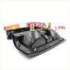 Backside of a black plastic rr tail light set for mitsubishi triton l200 dodge ram 50 with red amber lenses and 5-pin plug
