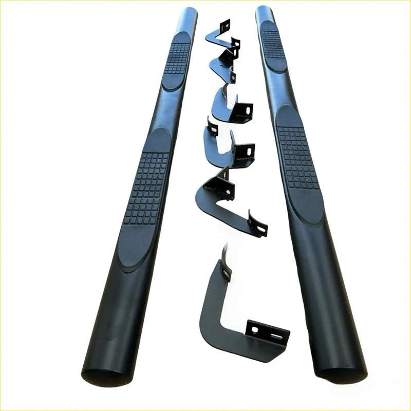 Black textured side step bars with integrated mounting brackets for ranger pj pk made of stainless steel