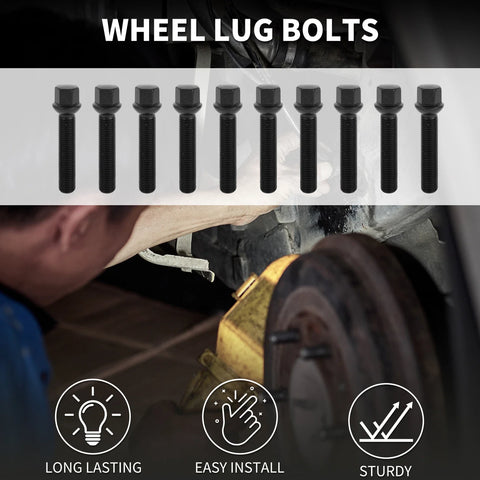 Volkswagen Porsche 10 x M14x1.5mm Ball Seat Wheel Lug Bolts 65mm Shank
