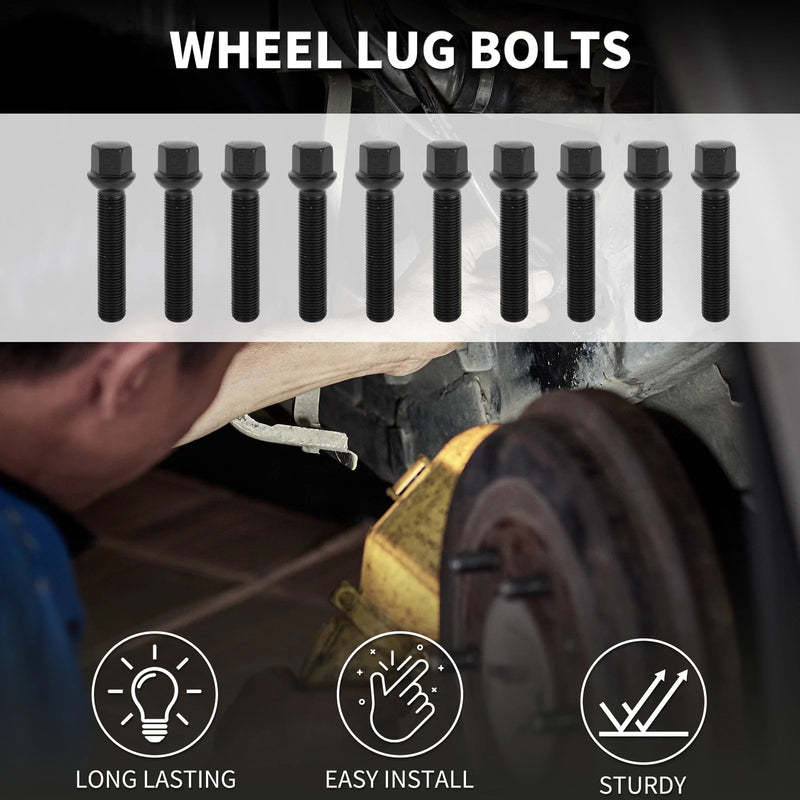 Volkswagen Porsche 10 x M14x1.5mm Ball Seat Wheel Lug Bolts 65mm Shank