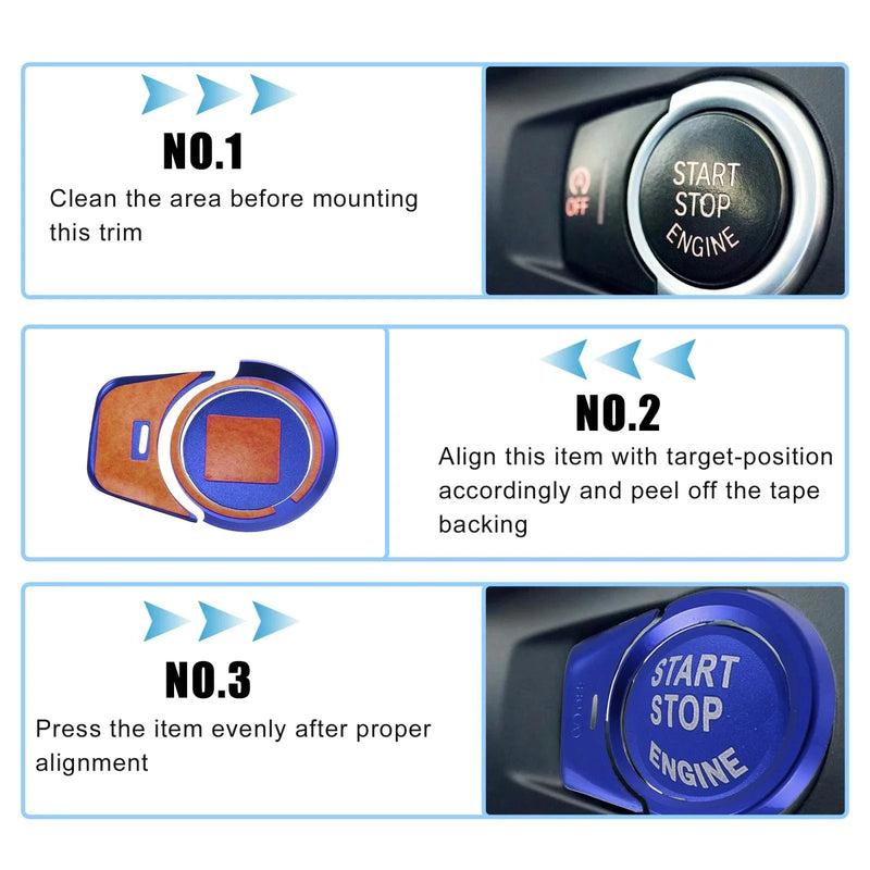 BMW 2 / 3 / 3GT / 4 / 5 / 6 / 7 / X1-X4 / M2-M5 Blue Start Stop Button Cover Kit