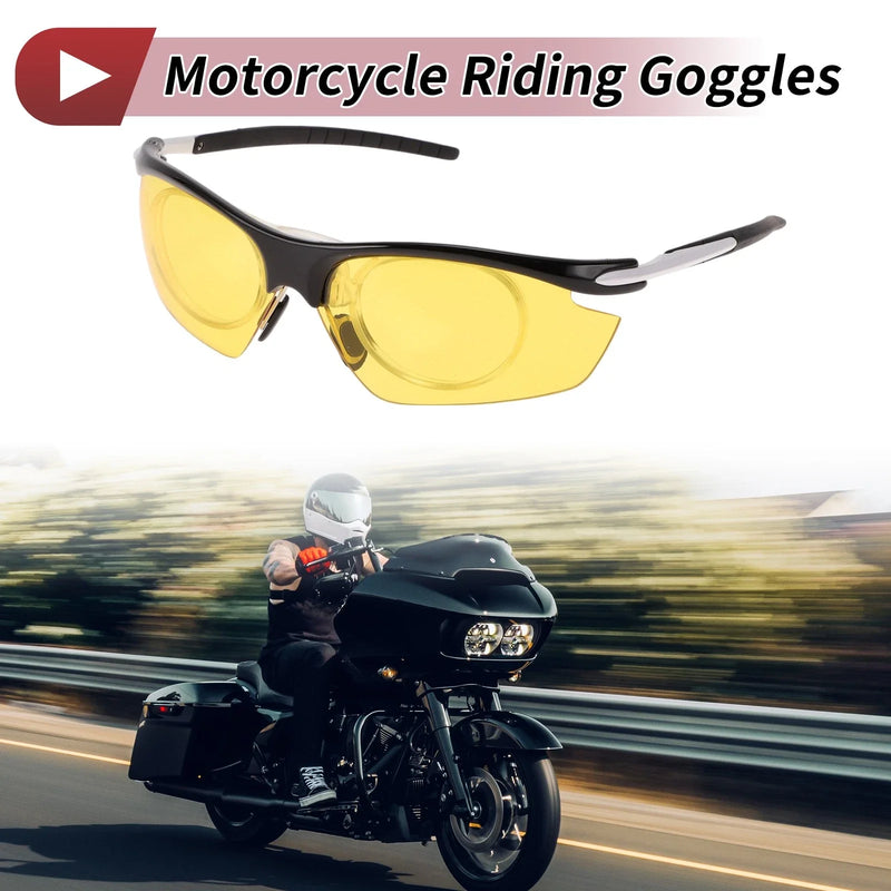 Motorcycle 1 Pc Motorcycle Riding Goggles Yellow Lens Black White Frame