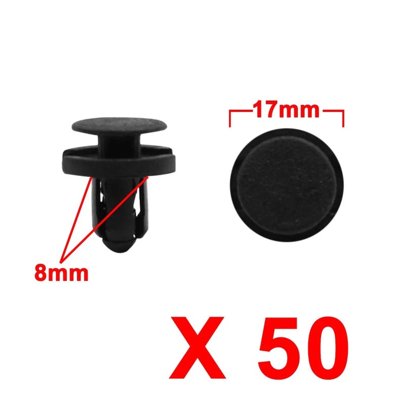 Toyota 50 Pcs 8mm Black Plastic Rivet Clips