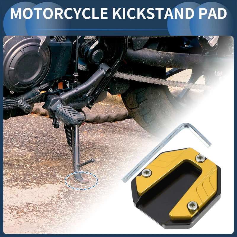Motorcycle Kickstand Pad 1 Set Kick Stand Aluminum Alloy Gold Tone