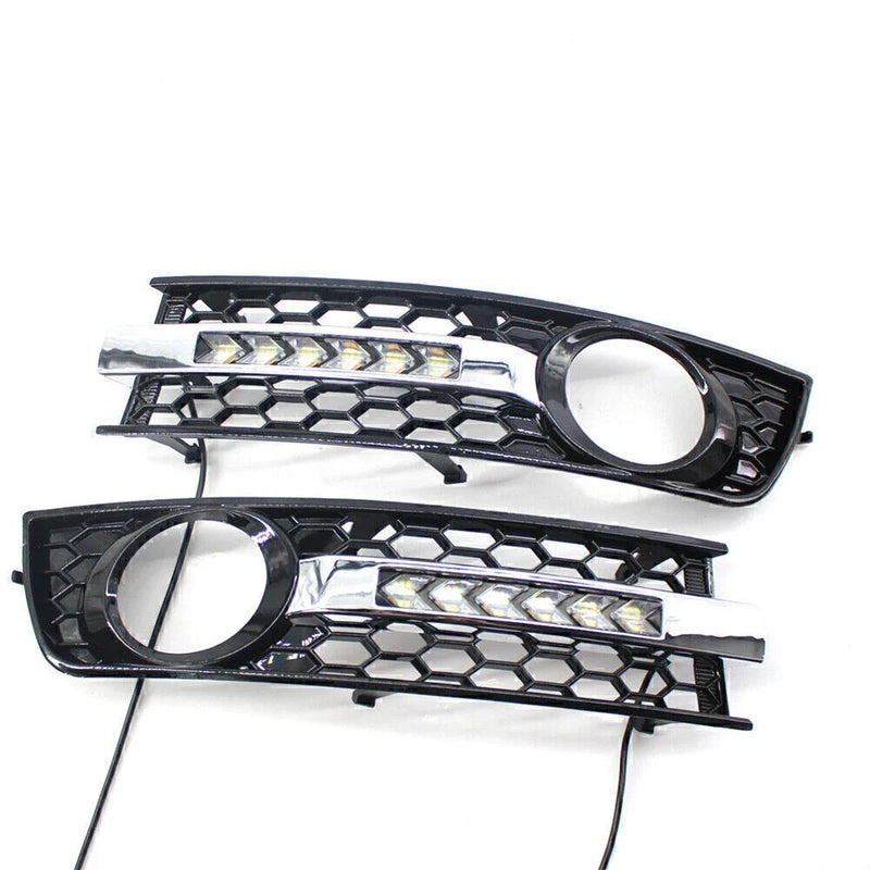 Audi A4 B6 LED Honeycomb Hex Mesh Fog Light Grille + Wiring (2001-2005)