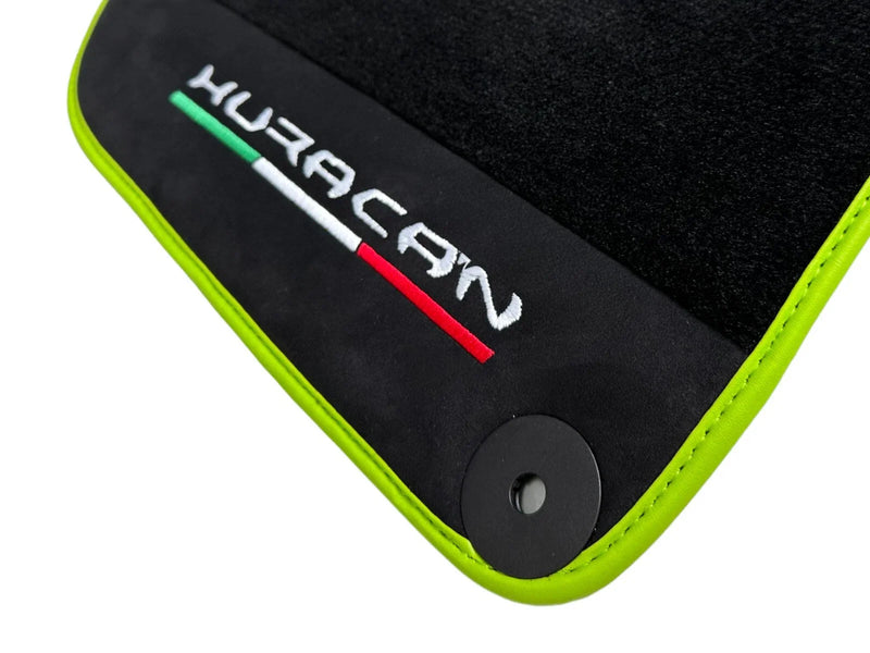 Lamborghini Huracan with Alcantara Leather & Green Trim Black Floor Mats