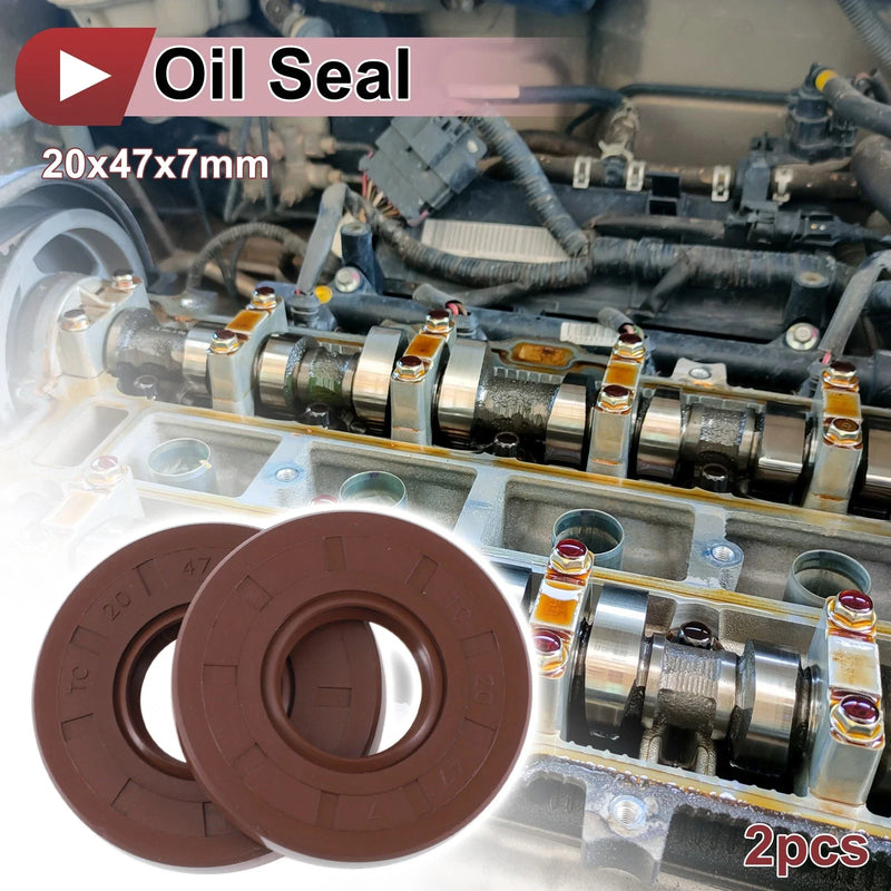 Oil Seal Rotary Shaft Seal FKM Rubber 20x47x7mm Brown 2 x Pcs