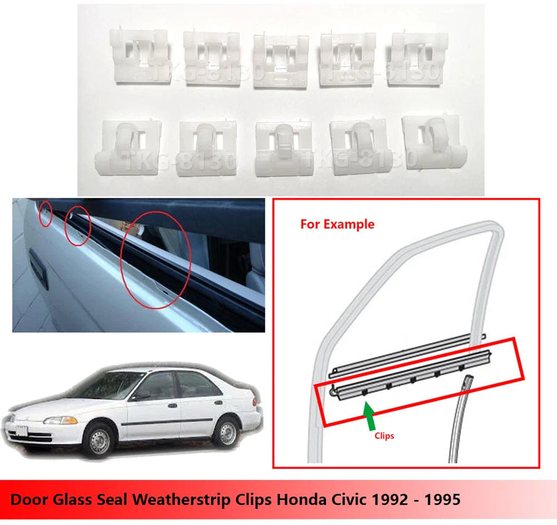 Honda Civic 10 x Door Glass Seal Clips (1992-1995)