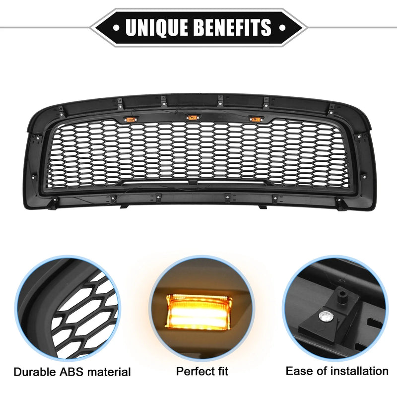 Dodge Ram 3500 (2010) Matte Black Front Grille Assembly with LED Lights