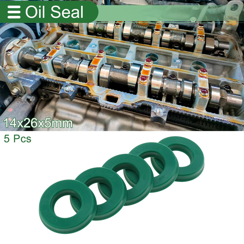 Oil Seal Seal Ring TPU 14x26x5mm High Pressure Green 5 Pcs