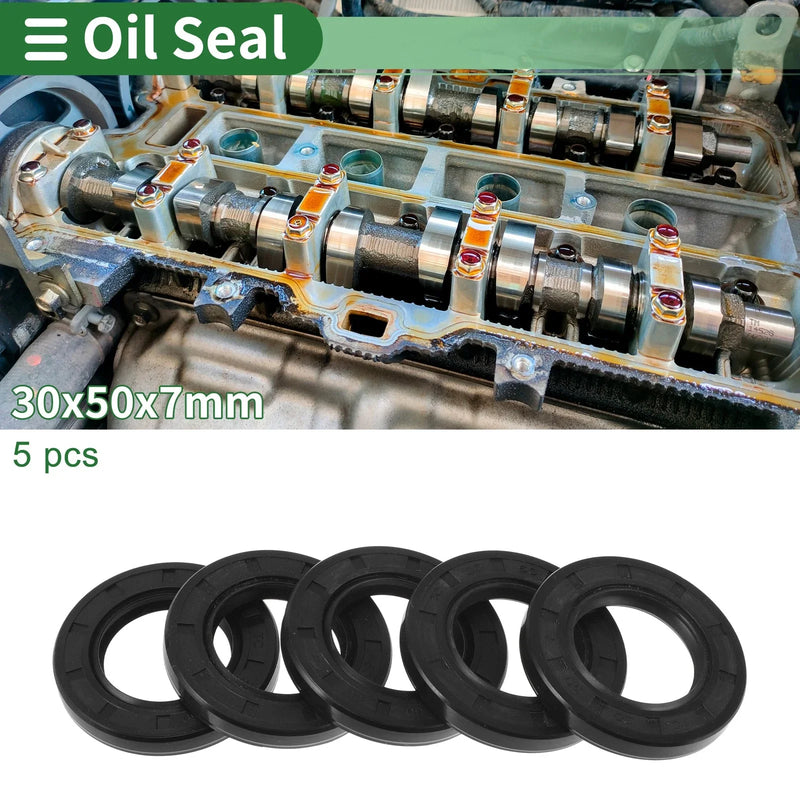 Oil Seal Rotary Shaft Seal NBR Rubber 30x50x7mm Black 5 Pcs