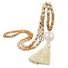 Bohemian Long Necklace with Tassel, Peace Sign, Wood Beads, Fringe