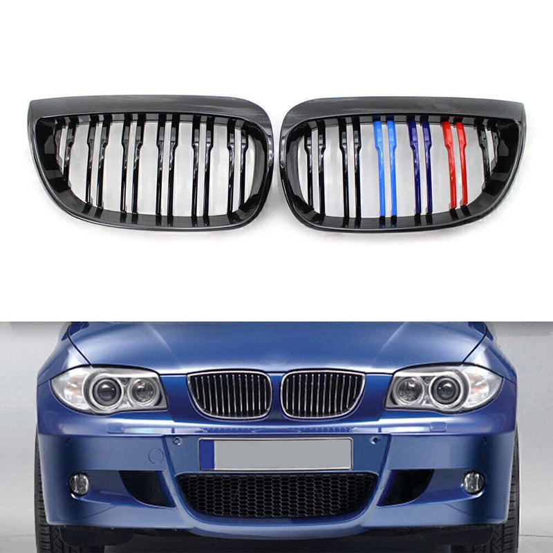 BMW E87 1-Series Gloss Black Double Slat M-Color Front Kidney Grille (2004-07)