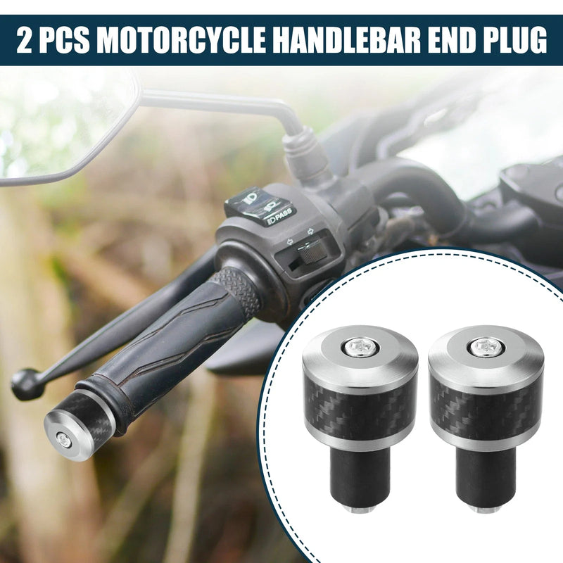 Motorcycle Handlebar End Plugs 18-20mm Aluminum Alloy Silver Tone 2 x