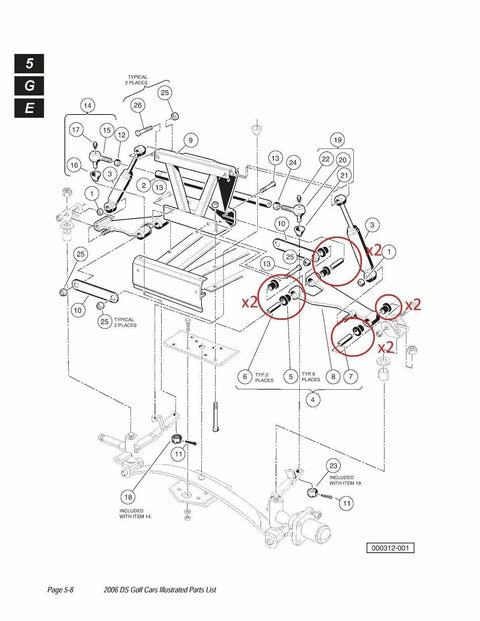 Club Car DS Bushing Kit Front Lower/Upper A-Arm