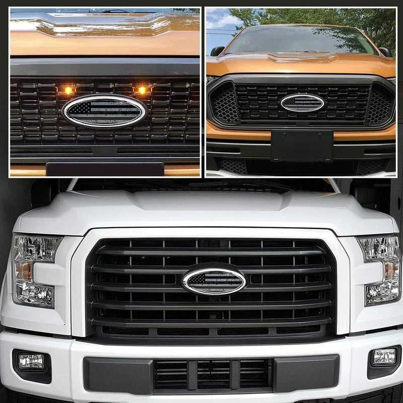 Ford F150 F250 9" Front Grille Tailgate Oval US Flag Cover (2004-2023)