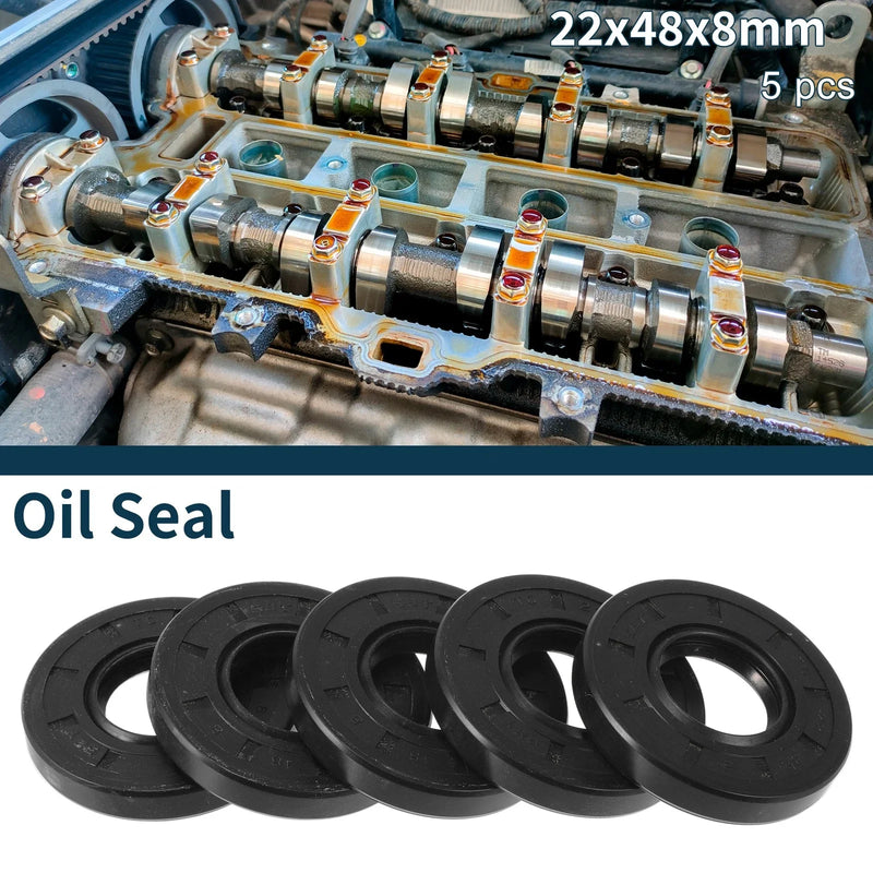 Oil Seal Seal Ring Rotary Shaft Seal NBR Rubber 22x48x8mm Black 5Pcs