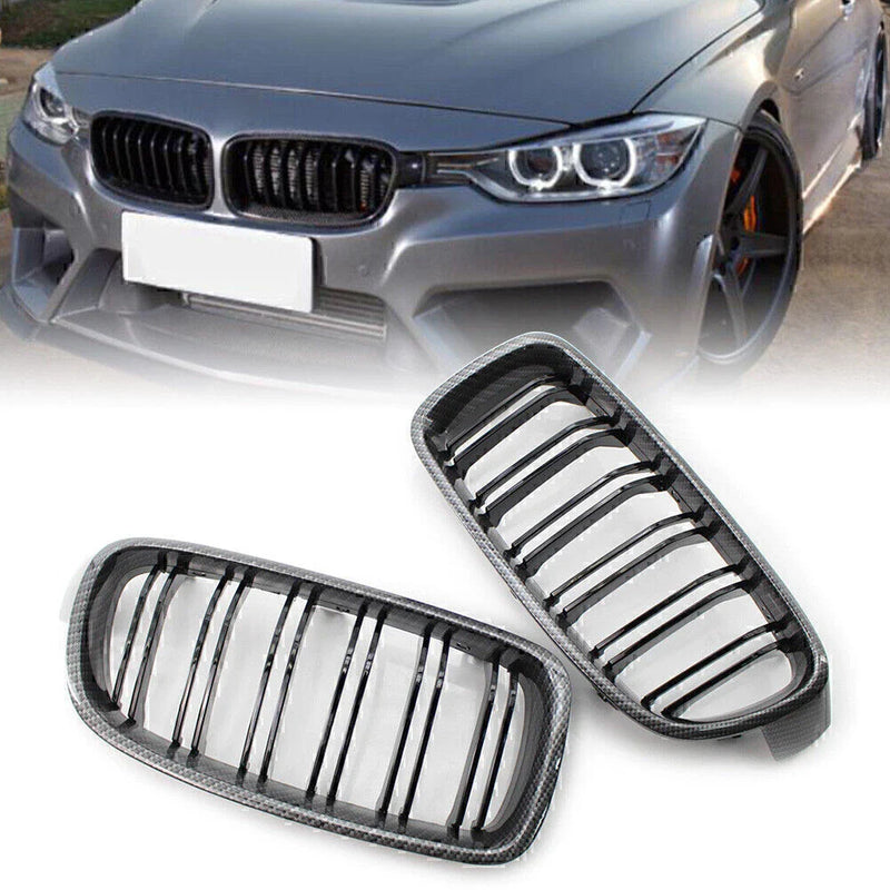BMW F30 / 31 M3 Style Gloss Black Carbon Fiber Look Grilles (2012-2018)