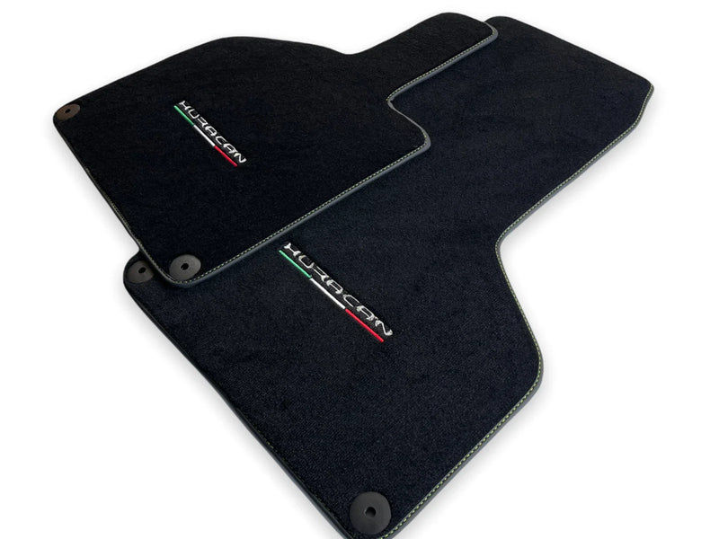 Lamborghini Huracan 2014-2022 Black Tailored Carpets Green Stitch Floor Mats