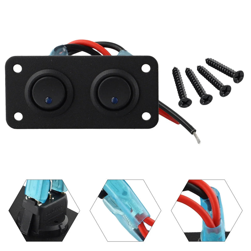 Car Marine 12V 2 Gang Toggle Rocker Switch Panel Blue LED Light