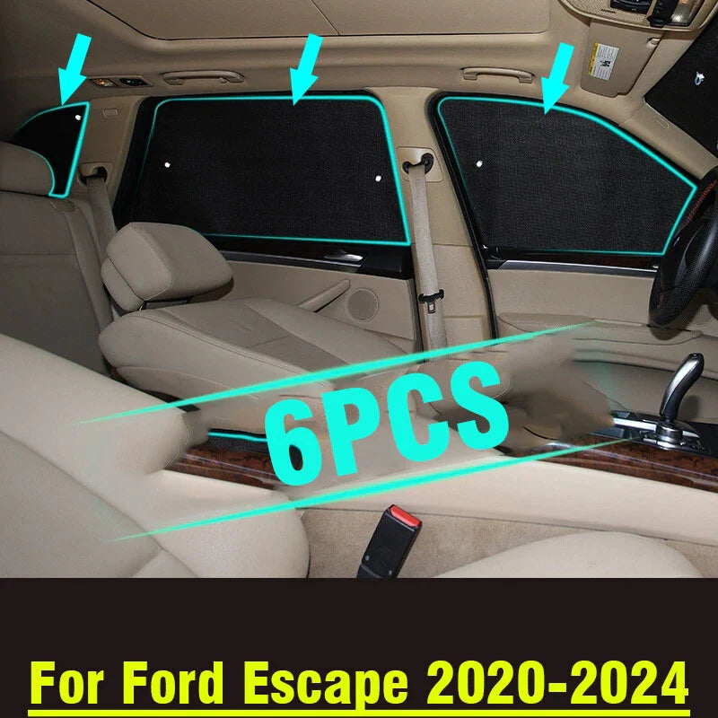 Ford Escape 6 x Side Window Camp Black Silver Privacy Sunshade (2020–2024)