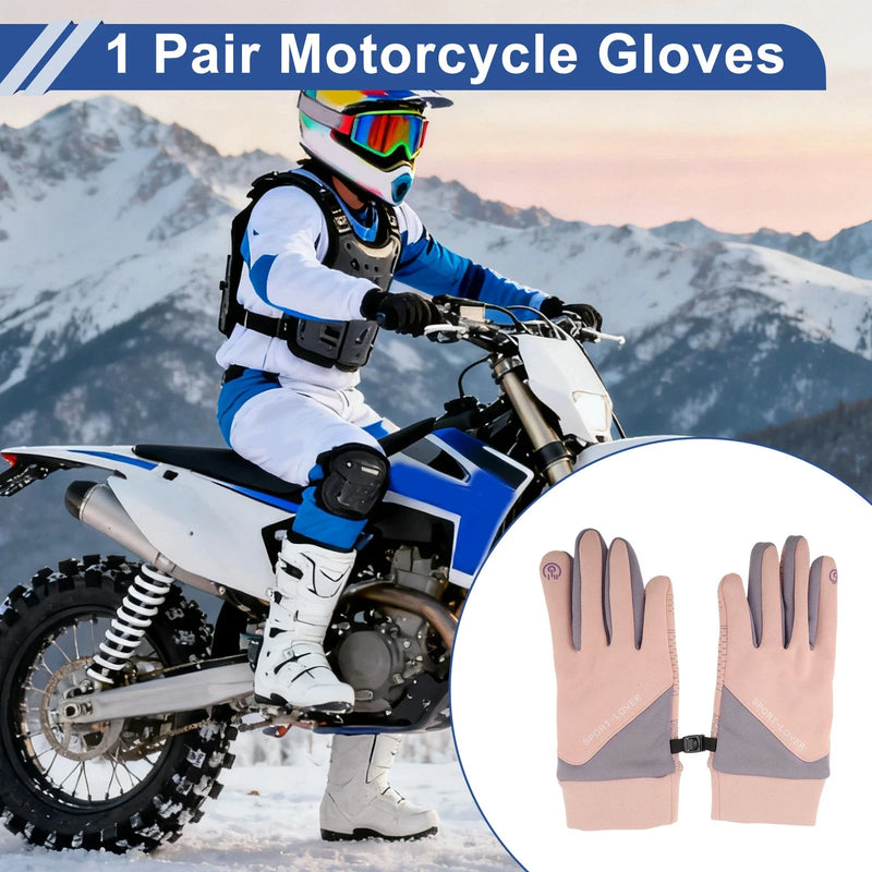 Mountain Biking Pink Gray Full Finger Outdoor Fleece Women Cycling Gloves
