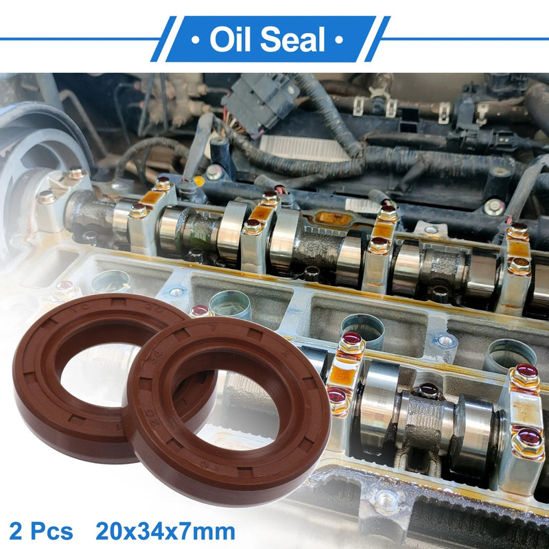 Oil Seal 2 x Pcs Seal Ring Rotary Shaft Seal FKM Rubber 20x34x7mm Brown