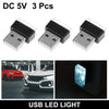 Universal Car Interior Atmosphere - Ice Blue 3 x Mini USB LED Lights