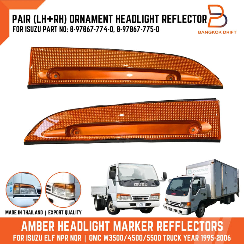 Isuzu Elf 250 NPR NHR Amber Ornament Headlight Marker Reflector Pair (93-06)