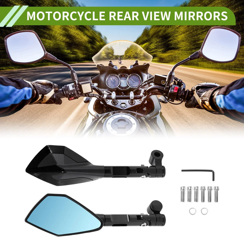 M8/M10 Polygonal Rear View Mirrors Black Aluminum Alloy 1 Set