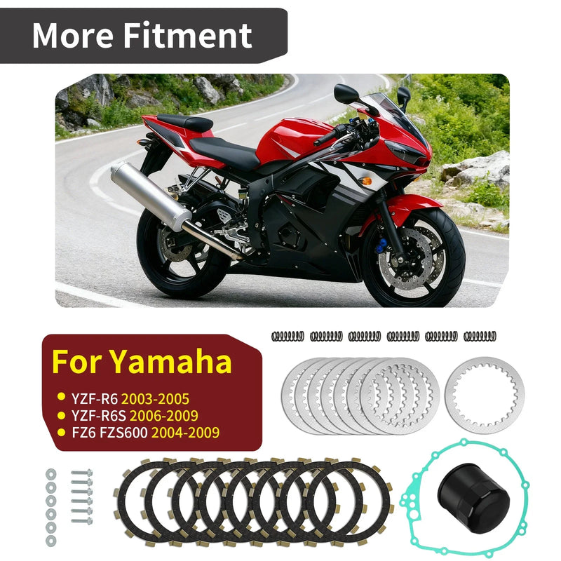 Yamaha YZF-R6 2003-2005 Clutch Friction Steel Plates Spring w/ Gasket