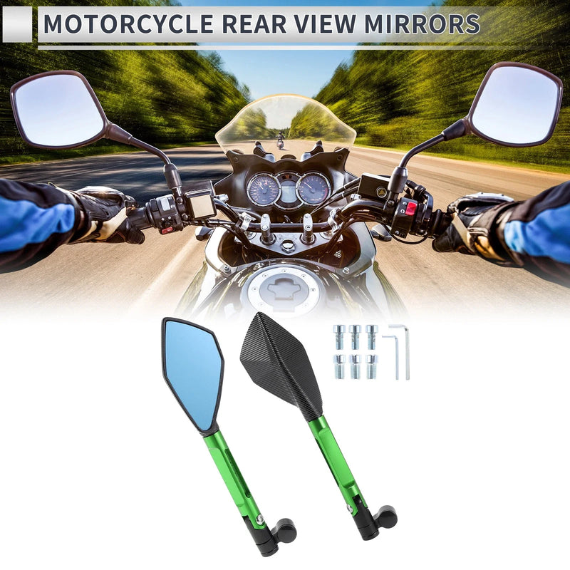 M8/M10 Motorcycle Rear View Mirrors Black Green Aluminum Alloy 1 Set