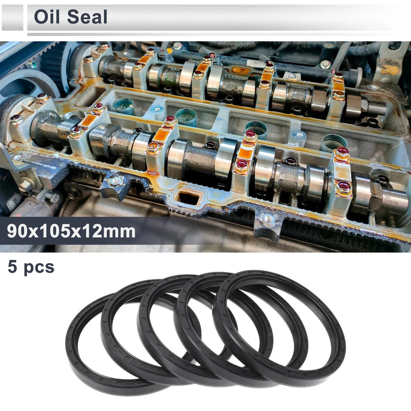 Oil Seal 5 Pcs 90x105x12mm Black Nitrile Rubber Seal Ring Rotary Shaft