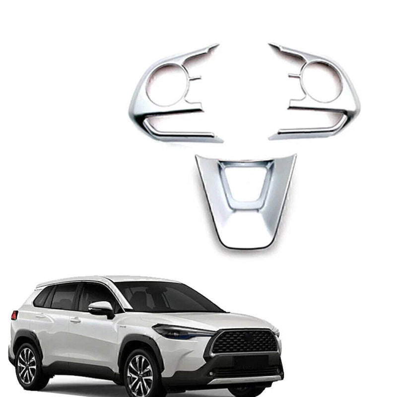Toyota Corolla (2019-2022) Matte Silver 3 x Steering Wheel Frame Cover Trim