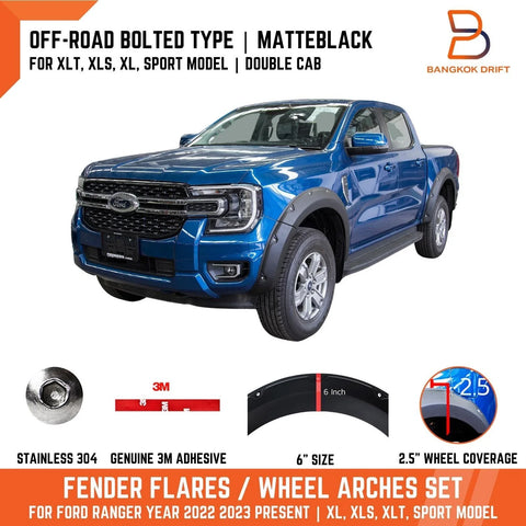 Ford Ranger 2022-2023 XL XLT XLS Sport Matte Black Fender Flares