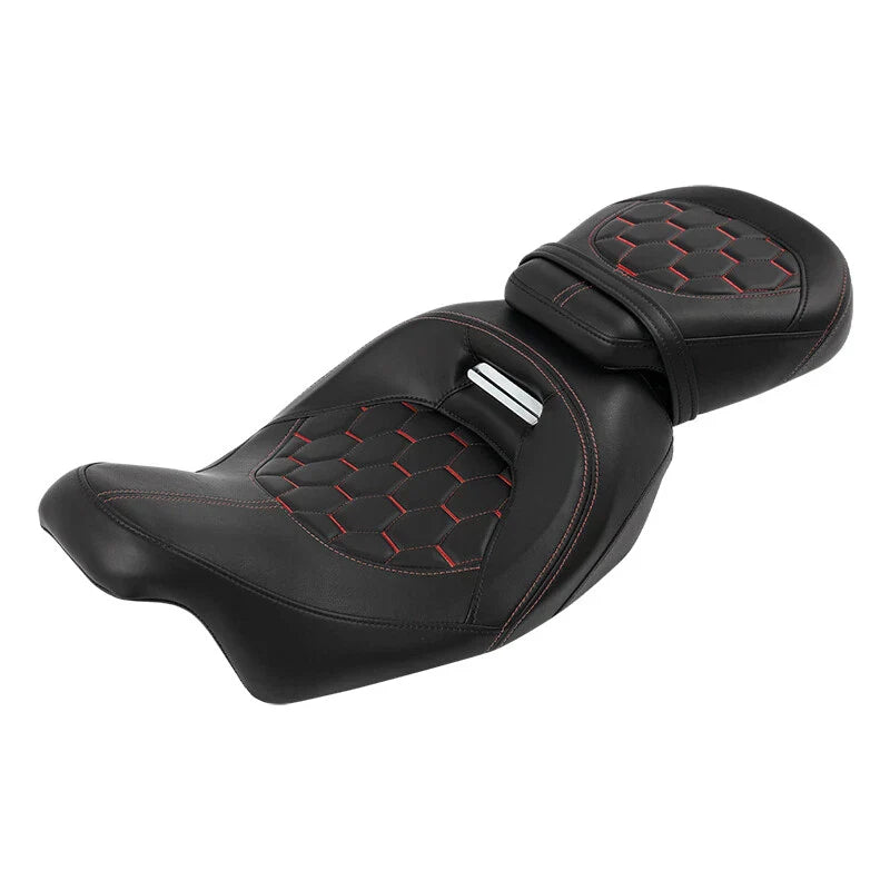 Harley Touring CVO Black Driver Passenger Seat Red Stitching (2009-2023)