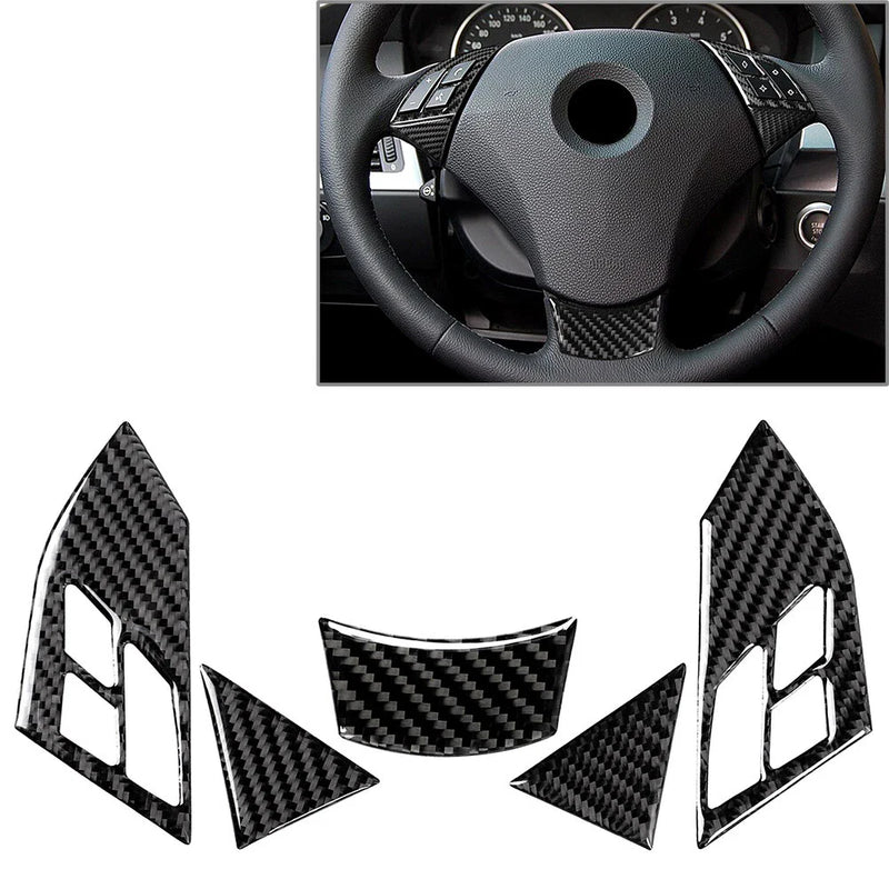 BMW 5 Series E60 E61 (2003-2010) Black 5 Pcs Steering Wheel Cover Trim